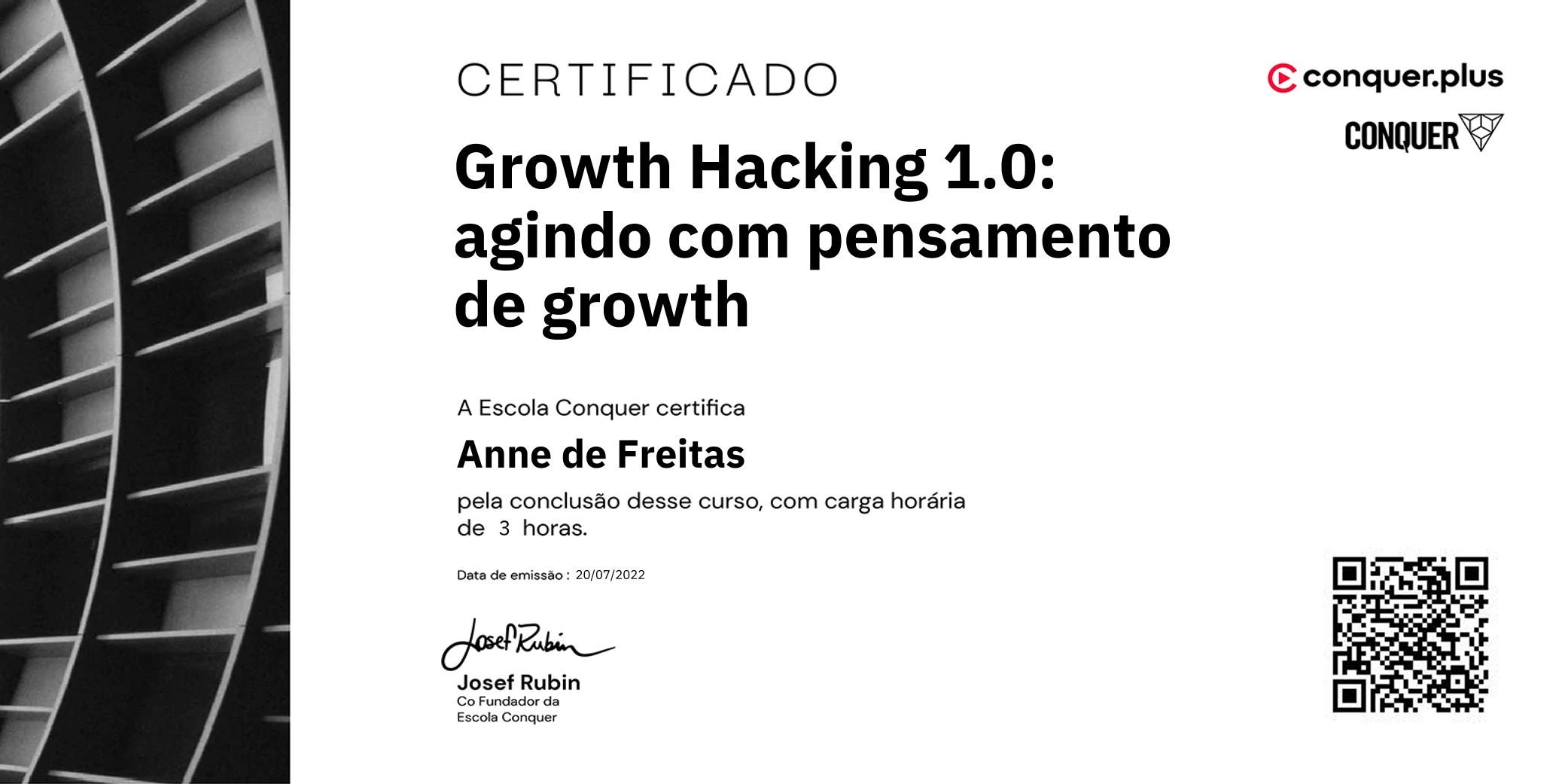 Certificado de Growth Hacking 1.0: agindo com pensamento de growth